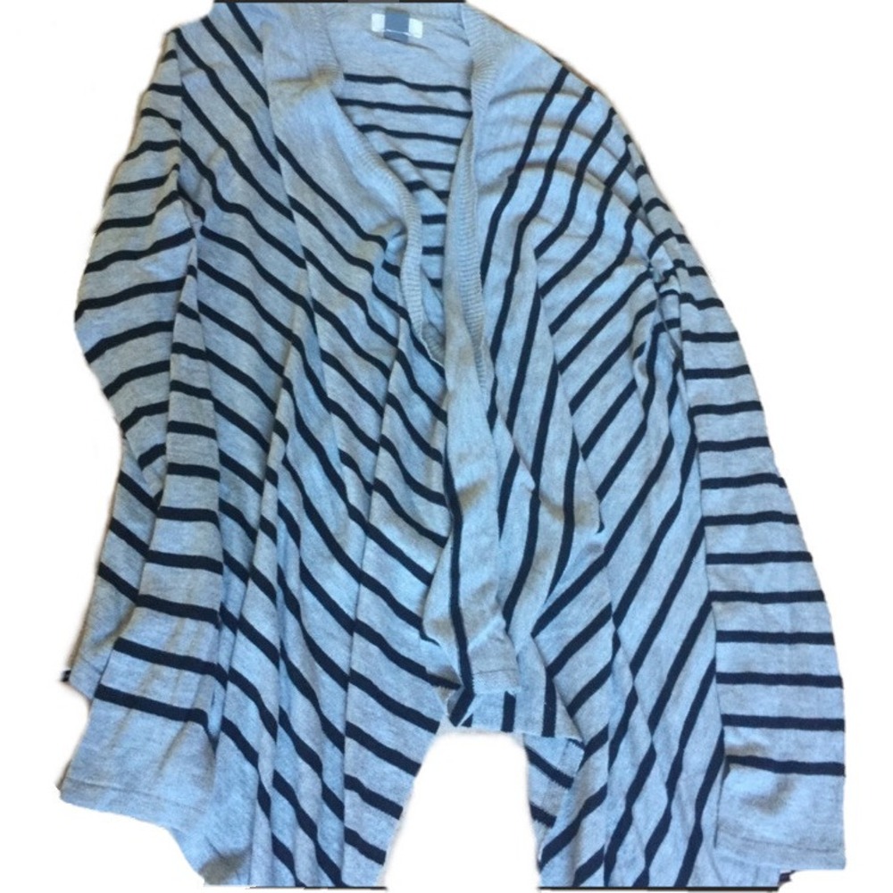 Old Navy Womens Medium Gray Navy Blue Striped Open Front Waterfall Cardigan Knit